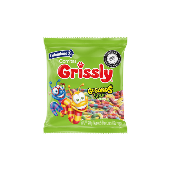 2255 GOMAS GRISSLY SOUR GUSANOS UNIDAD *80GR*24
