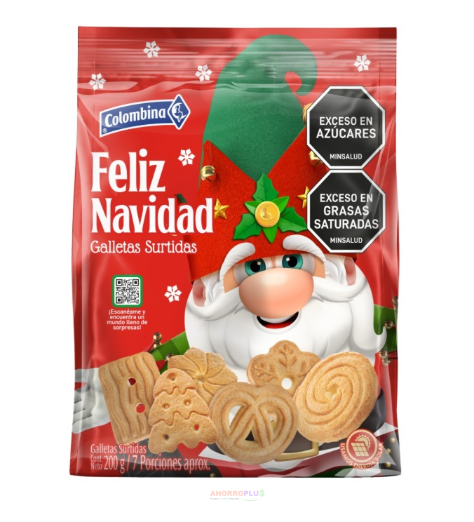 2633 NVD GALLETAS FELIZ NAVIDAD 200GR COLOMBINA CJ12   Mayorista AhorroPlus